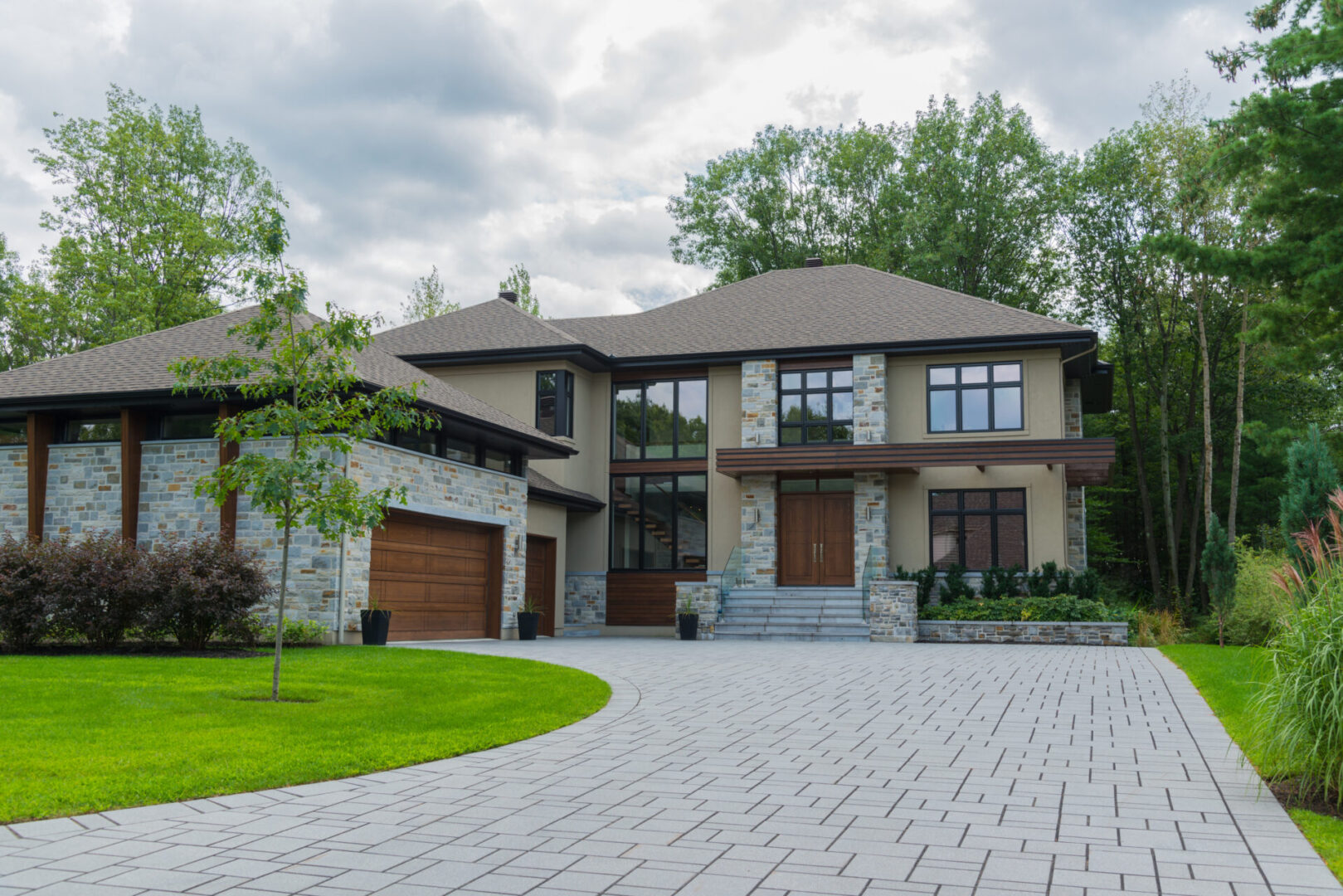 Modern house with stone facade