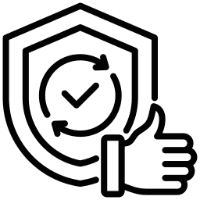 Security shield with checkmark and thumbs-up
