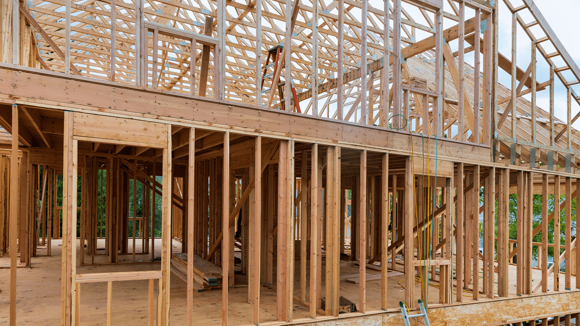 Wooden house framing under construction