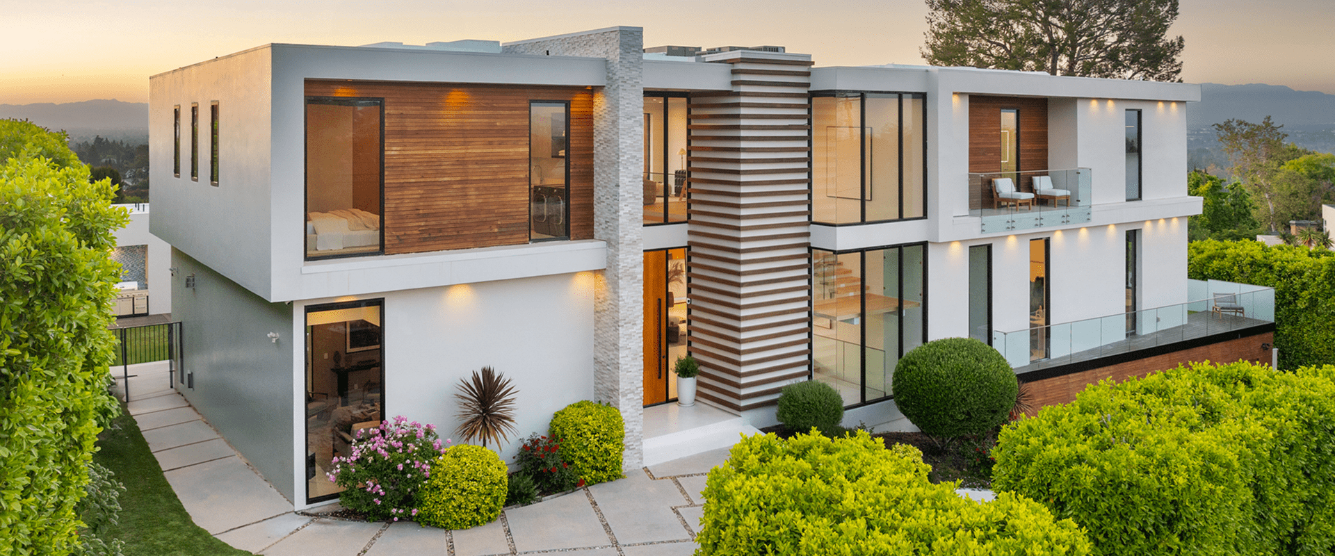 Modern two-story luxury house with landscaping